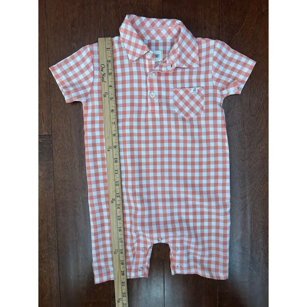 Me & Henry Orange Gingham Short Sleeve Baby Romper, Size 18-24 Months